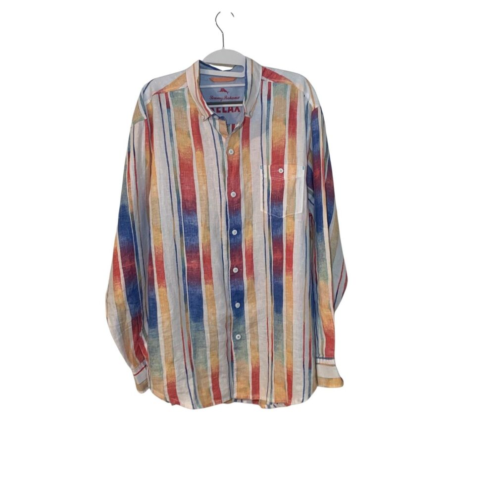 Tommy Bahama Relax Mens Button Down Long Sleeve Linen Shirt L Colorful Rainbow